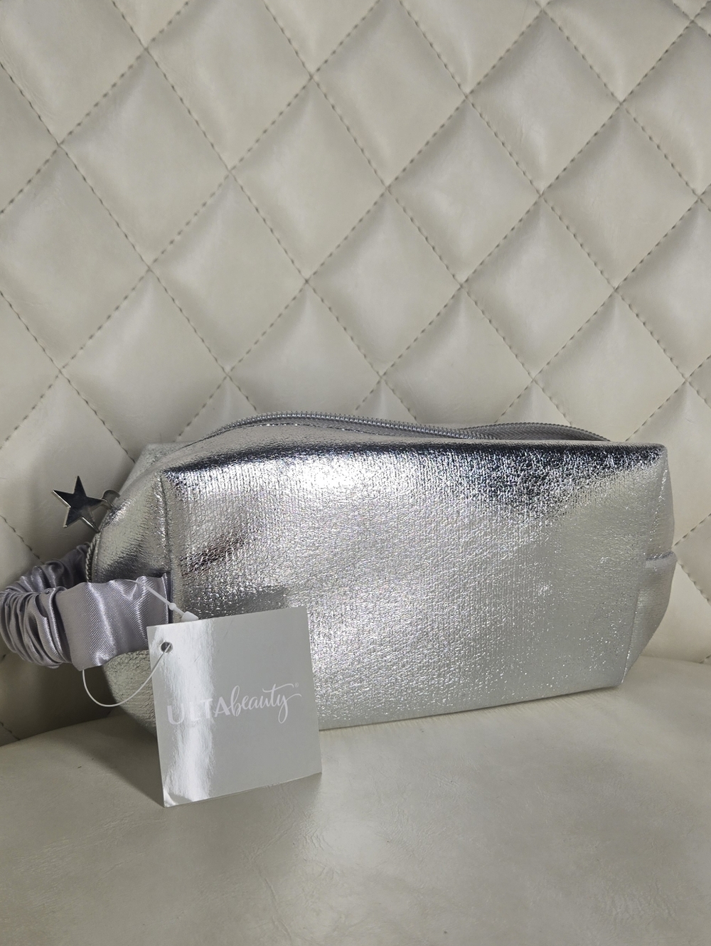 Ulta Beauty Silver Metallic Cosmetic Makeup Bag